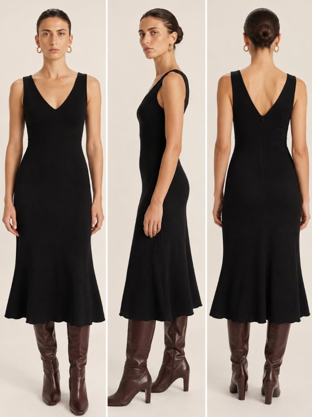 Black Sleeveless V-Neck Fit & Flare Midi Dress
